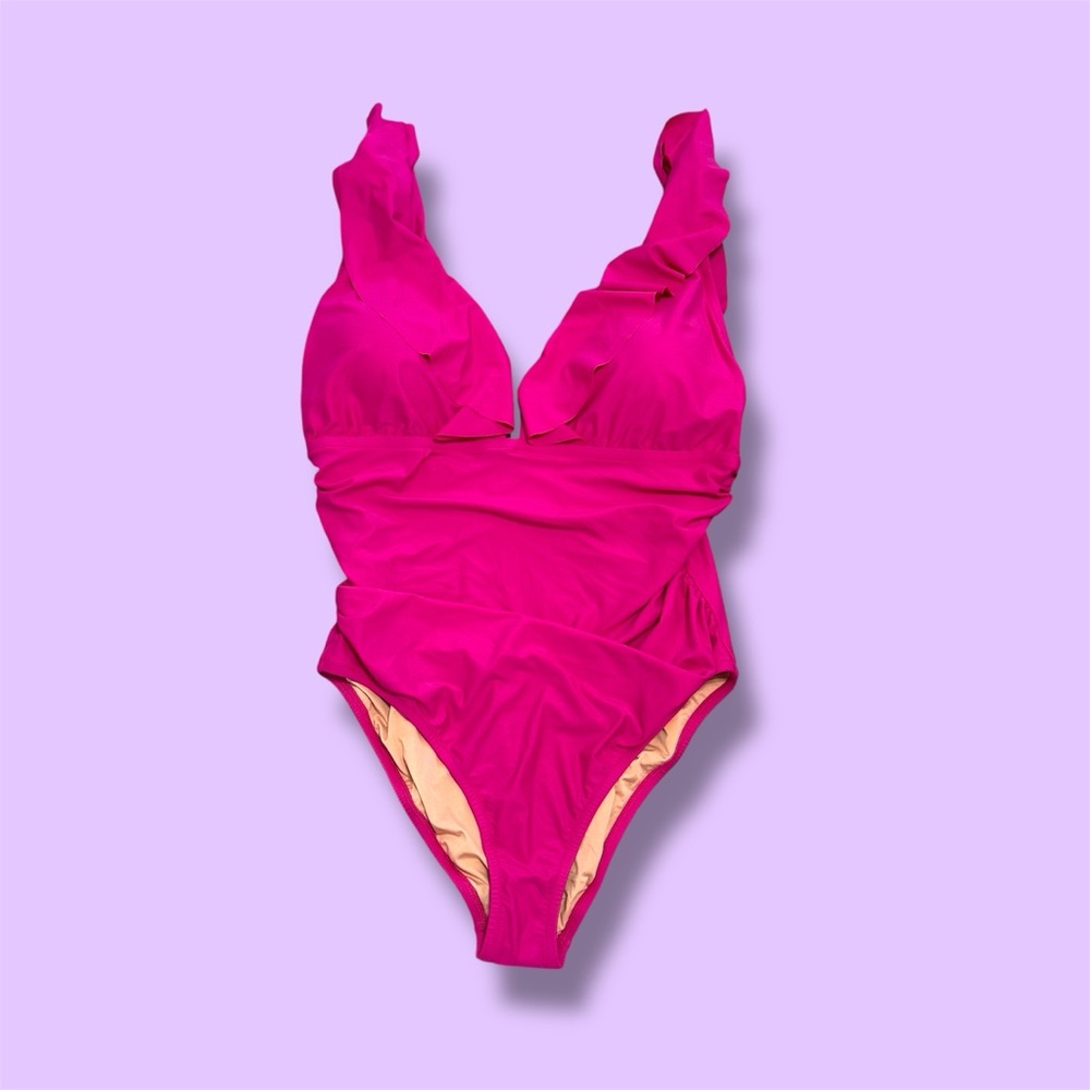 J. Crew Ruched Ruffle Hot Pink One Piece Swimsuit